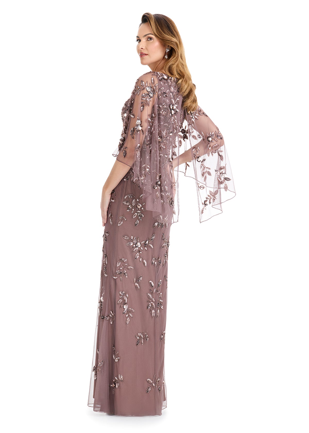 ASHLEYlauren E12128 Beaded Gown with Bell Sleeves ASHLEYlauren E12128 Beaded Gown with Bell Sleeves