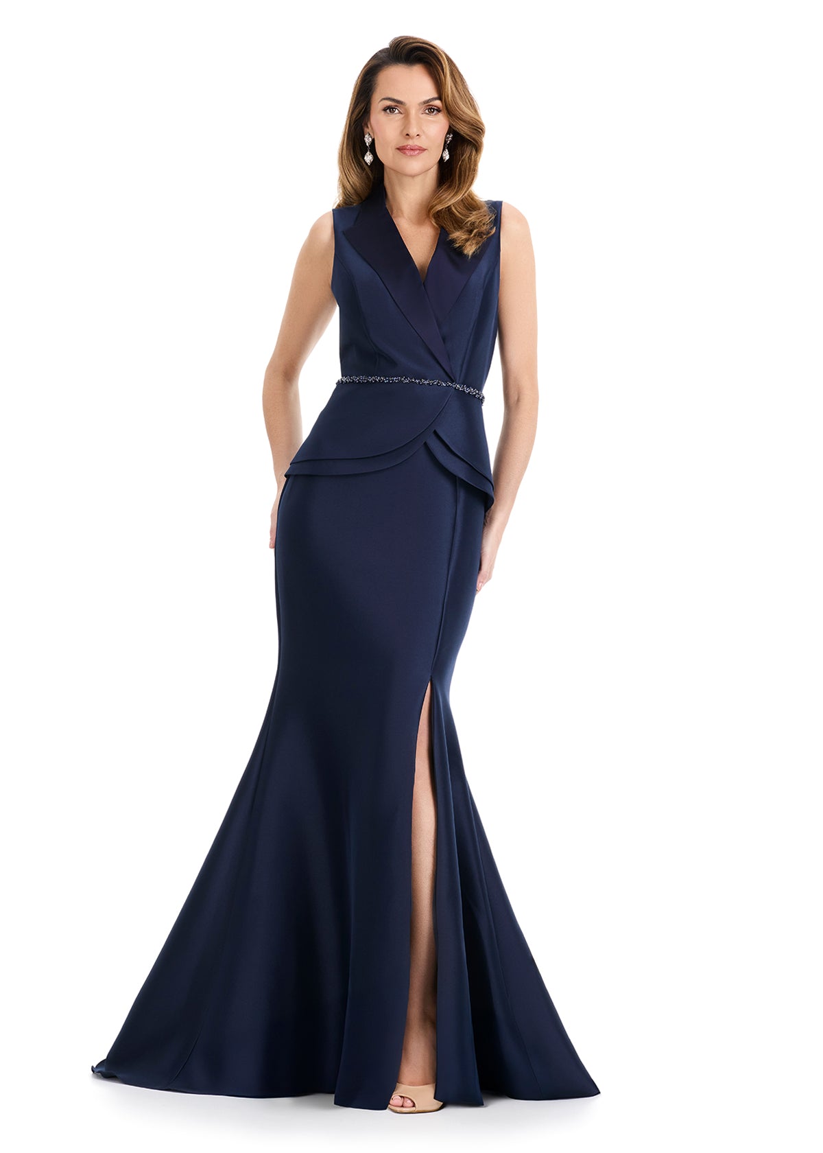 ASHLEYlauren E12131 Mikado Tuxedo-Inspired Evening Gown