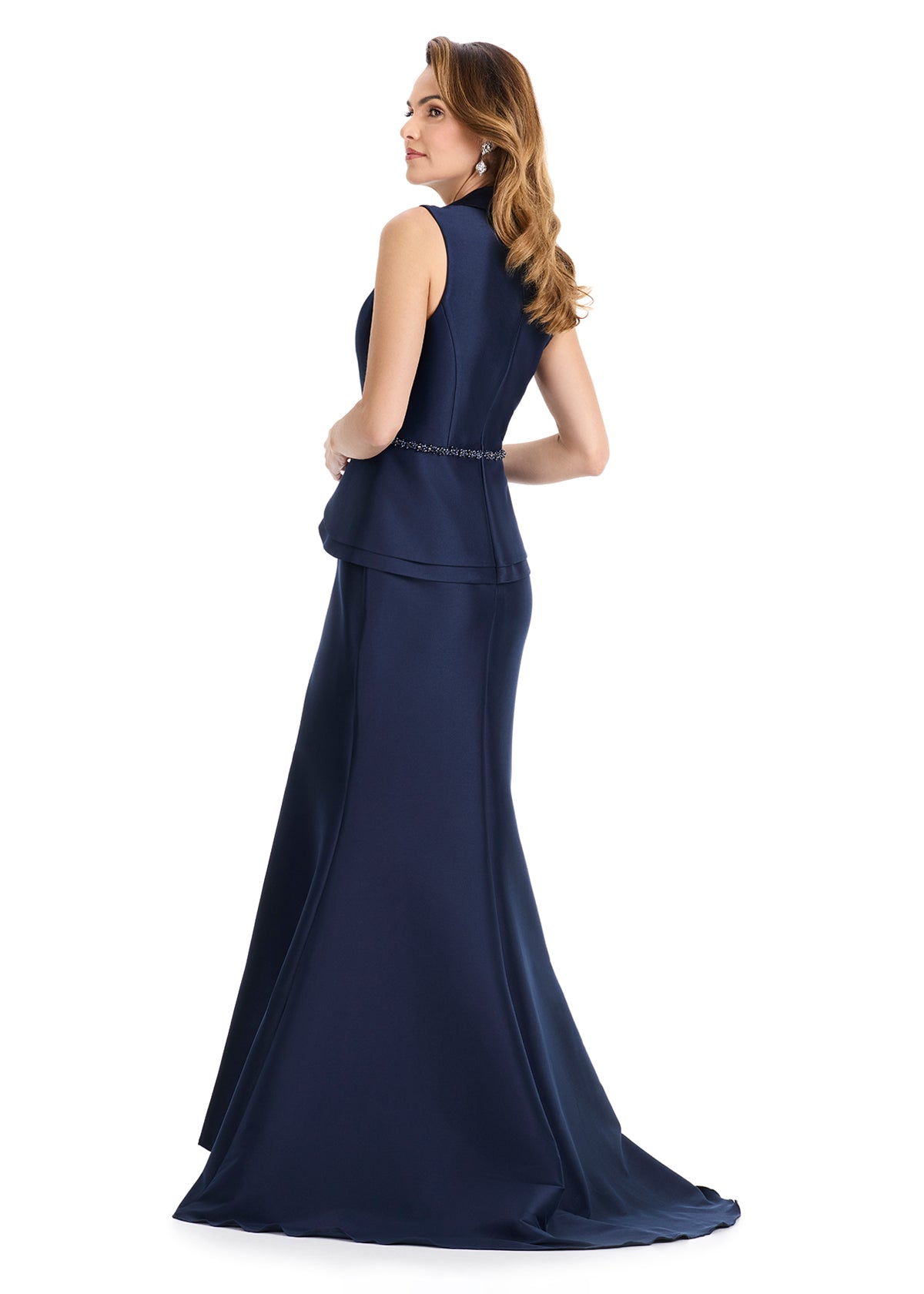 ASHLEYlauren E12131 Mikado Tuxedo-Inspired Evening Gown