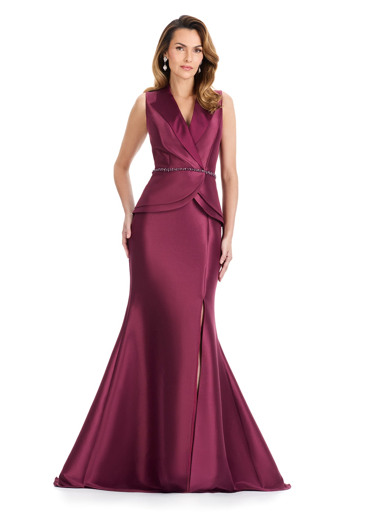 ASHLEYlauren 11837 One-Shoulder Metallic Jersey Gown