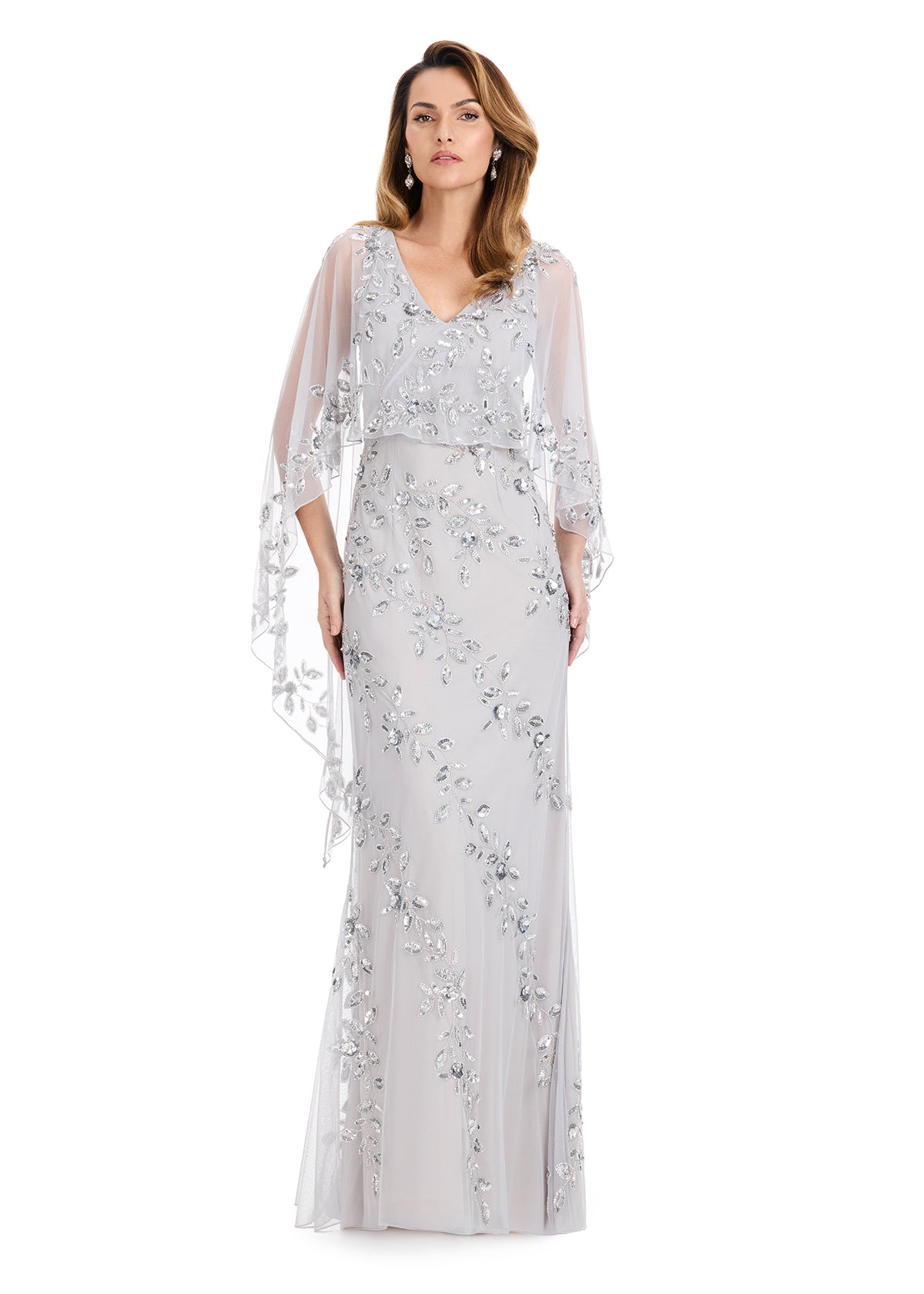 ASHLEYlauren E12128 Beaded Gown with Bell Sleeves ASHLEYlauren E12128 Beaded Gown with Bell Sleeves