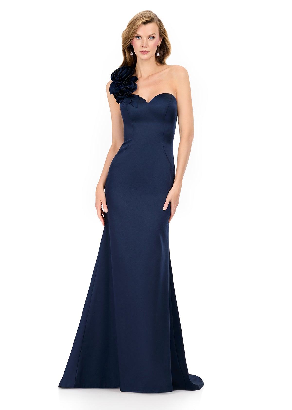 ASHLEYlauren 11837 One-Shoulder Metallic Jersey Gown