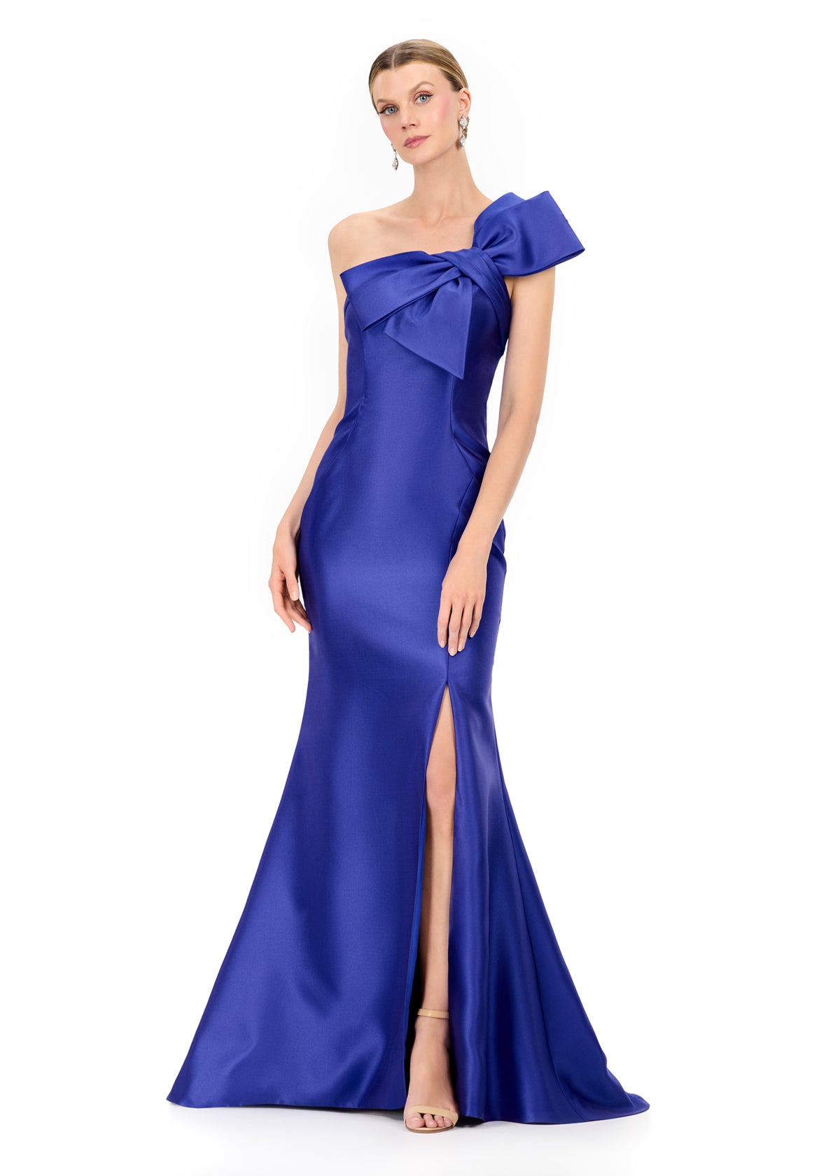 ASHLEYlauren E12325 – Mikado One-Shoulder Bow Gown