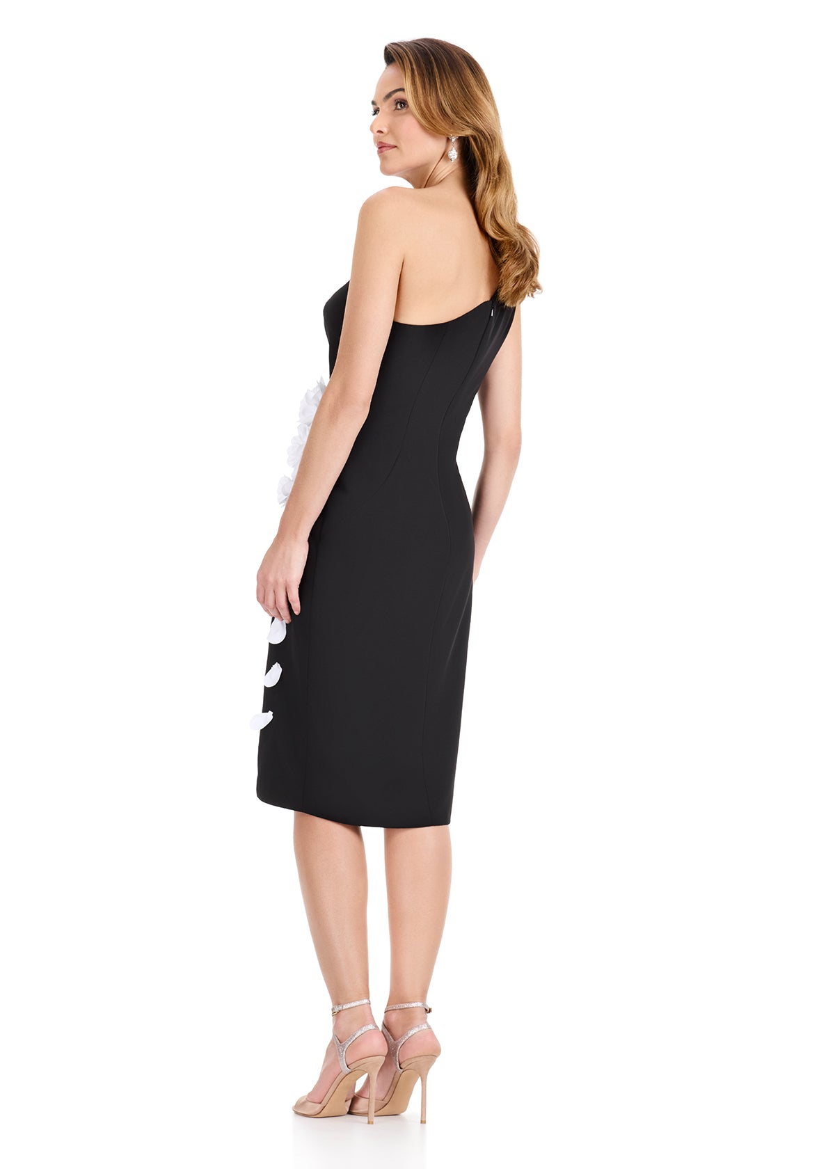 ASHLEYlauren E4961 – One-Shoulder Floral Appliqué Jersey Cocktail