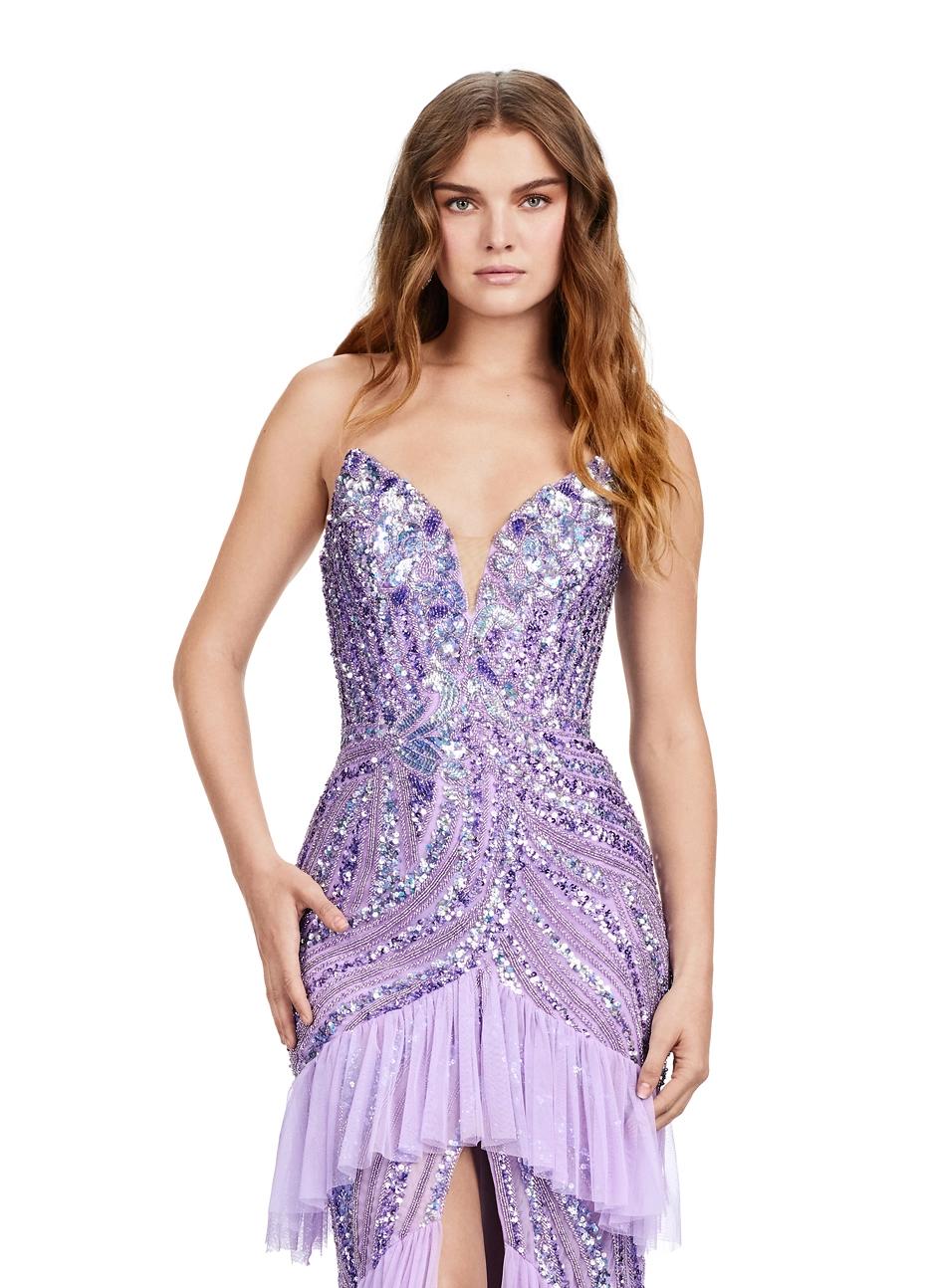ASHLEYlauren 11438 - Beaded Gown with Plunging V-Neckline