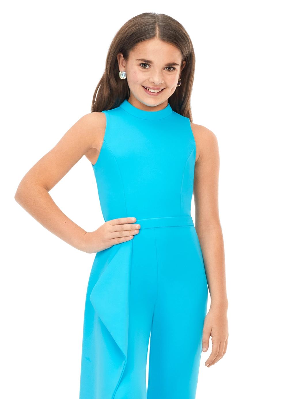 ASHLEYlauren 8158 - Scuba Jumpsuit with Cascading Ruffle