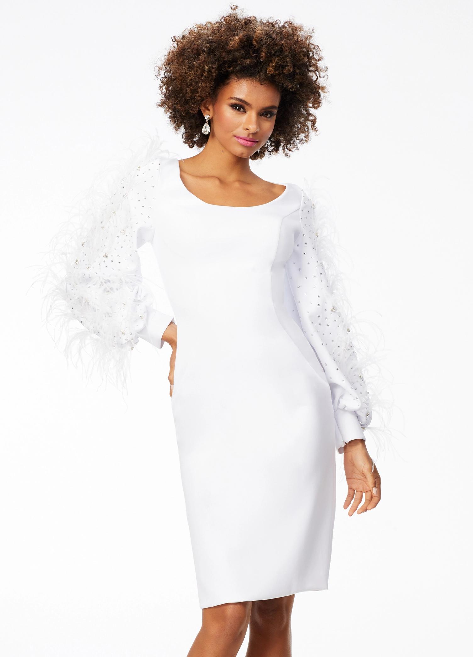 ASHLEYlauren 4545 Scuba Tea Length Cocktail Dress With Sleeves