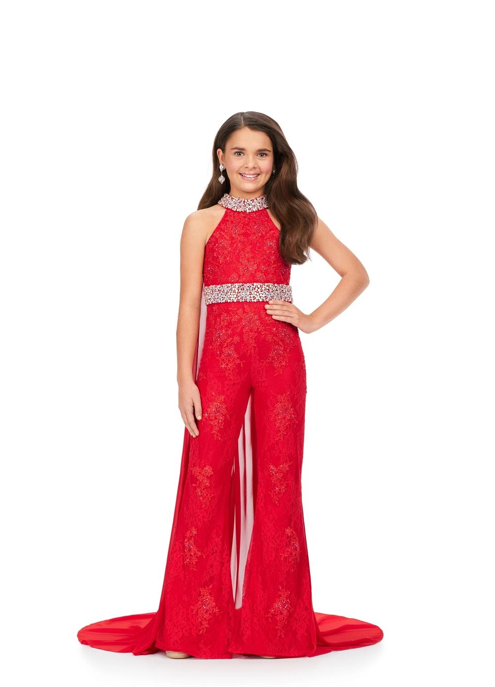 ASHLEYlauren 8225 - Embroidered Lace Jumpsuit with Beaded Accents