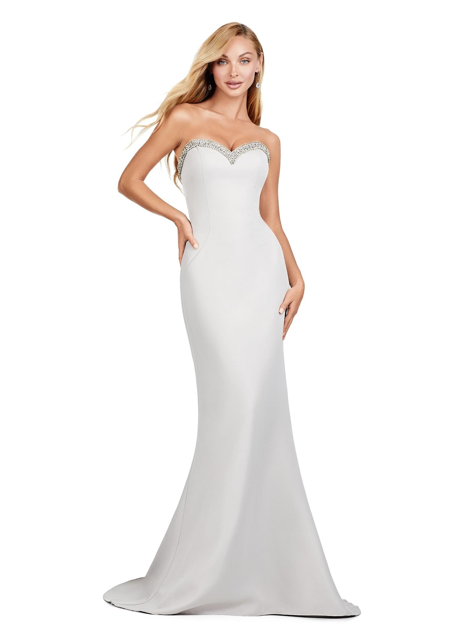 Front view. Marble ASHLEYlauren 11424 Elegant Strapless Evening Gown in Double Faced Satin with Detachable Halter Style Off Shoulder Overlay
