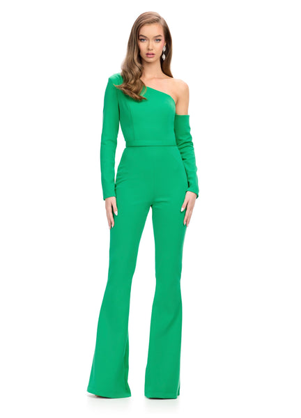 ASHLEYlauren 11763 One Shoulder Scuba Jumpsuit