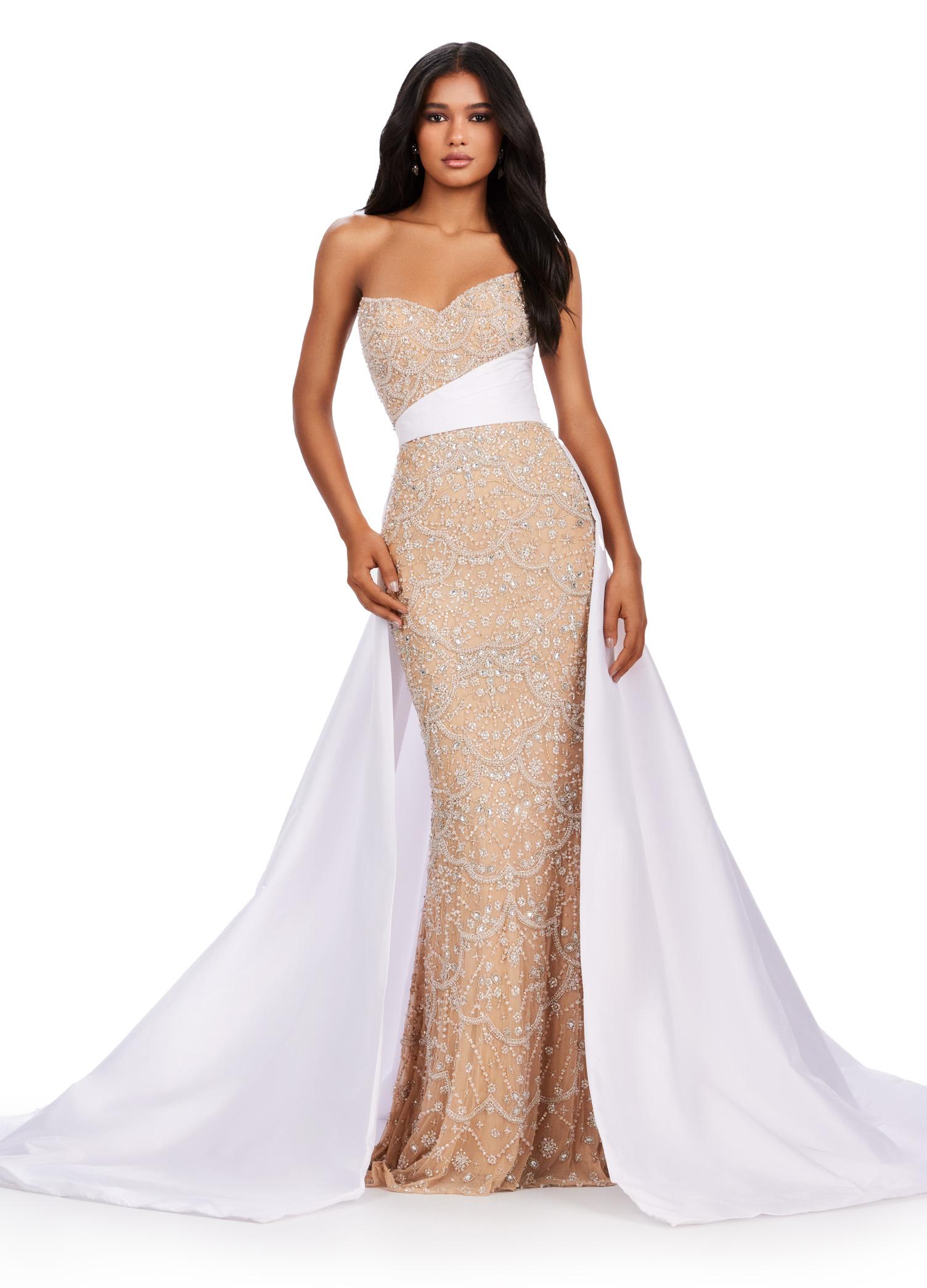 Ivory ASHLEYlauren 11571 Strapless Velvet Bustier Ball Gown 