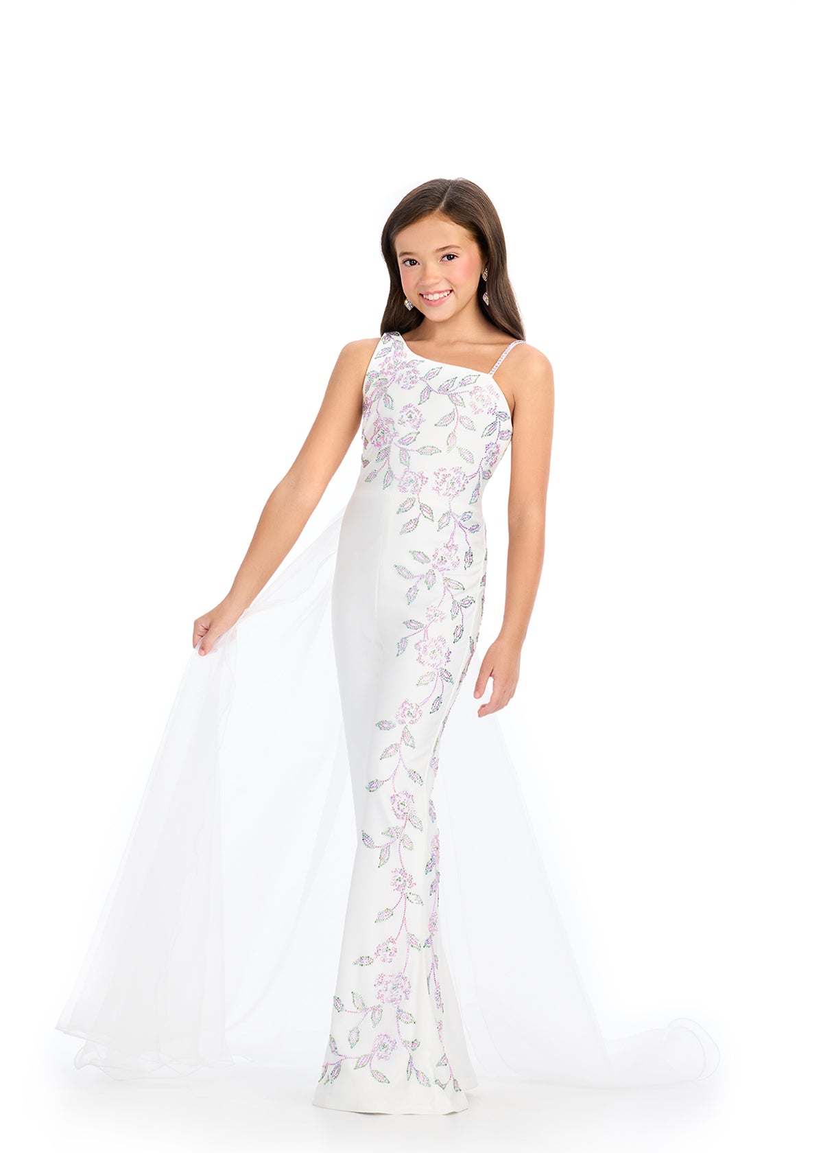 Ivory ASHLEYlauren 8284 One-Shoulder Taffeta Cocktail Dress with Fully Beaded Bodice, A-Line Skirt, and Statement Bow