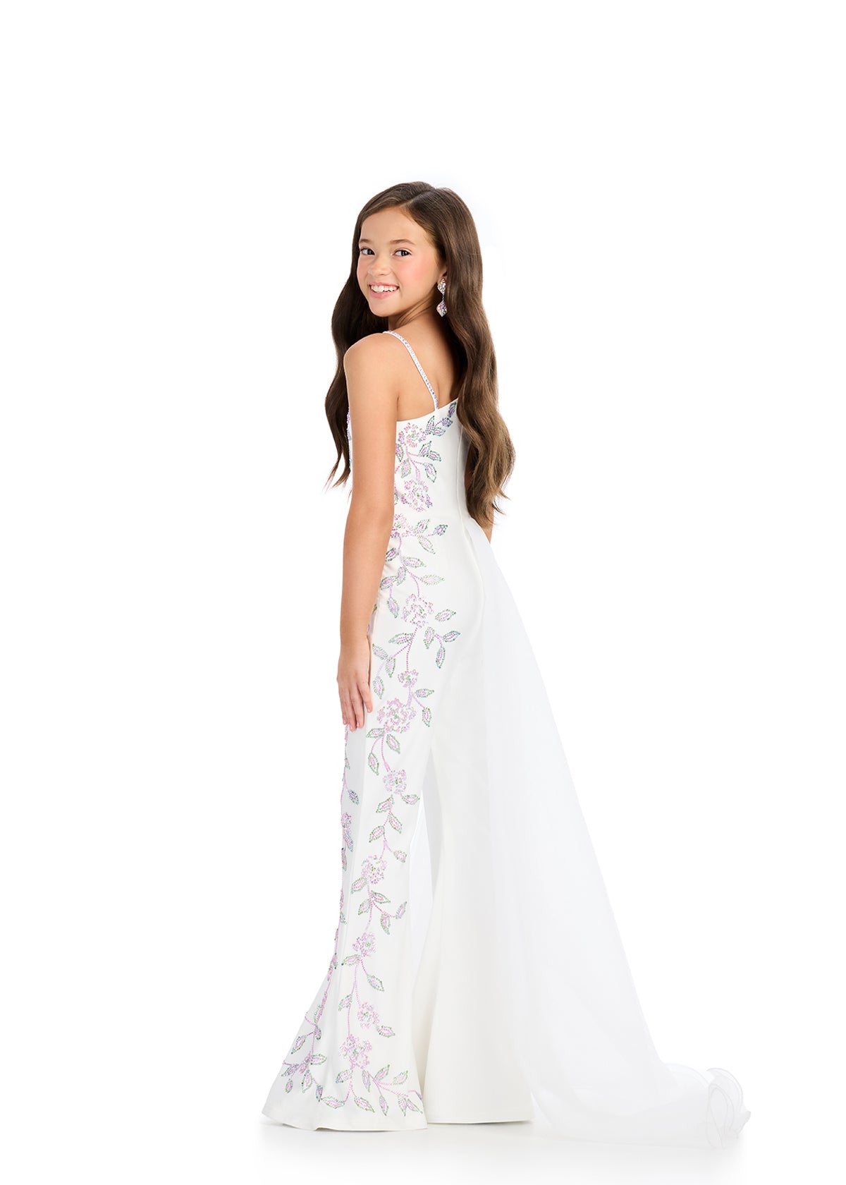 Back - Ivory ASHLEYlauren 8284 One-Shoulder Taffeta Cocktail Dress with Fully Beaded Bodice, A-Line Skirt, and Statement Bow