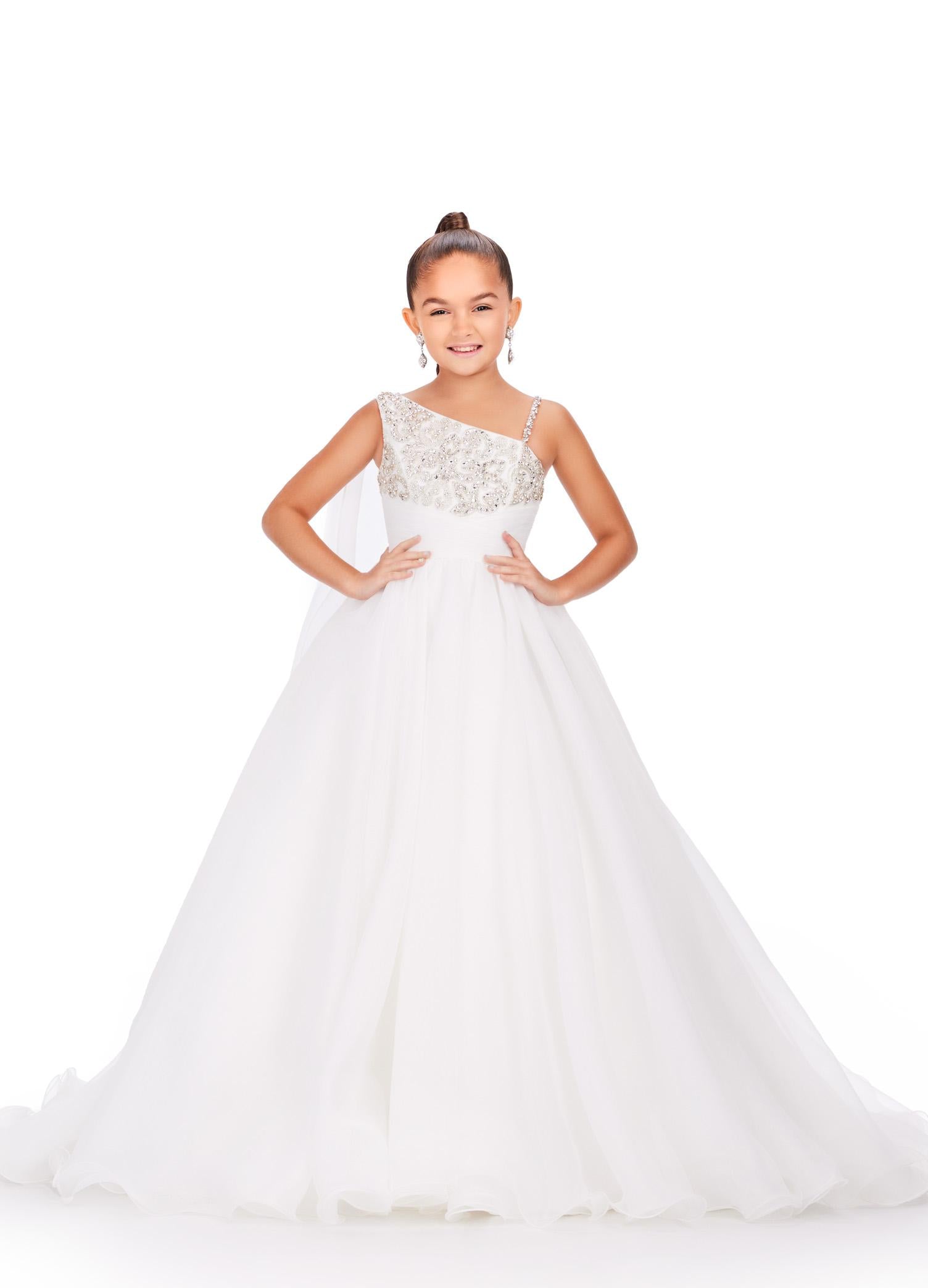 Ivory ASHLEYlauren Kids 8212 One Shoulder Organza Ball Gown with Beaded Bodice and Cape