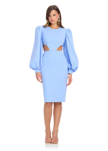 ASHLEYlauren 4811 Scuba Cocktail Dress with Balloon Sleeves