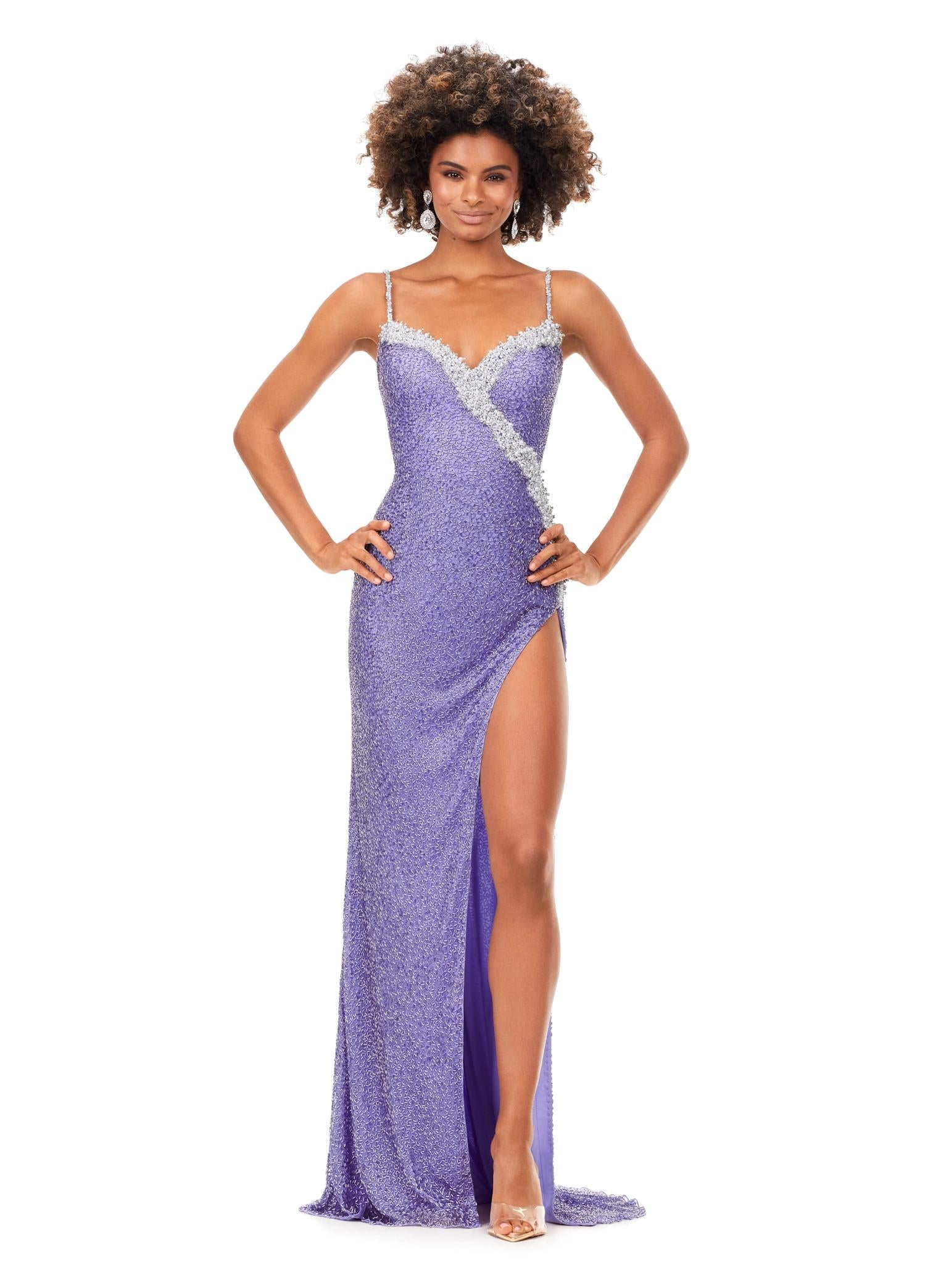 Ashley Lauren スクープ ネック フレアー ロング カラードレス Ashley Lauren 11622 Long Layered Tulle A Line Prom Dress