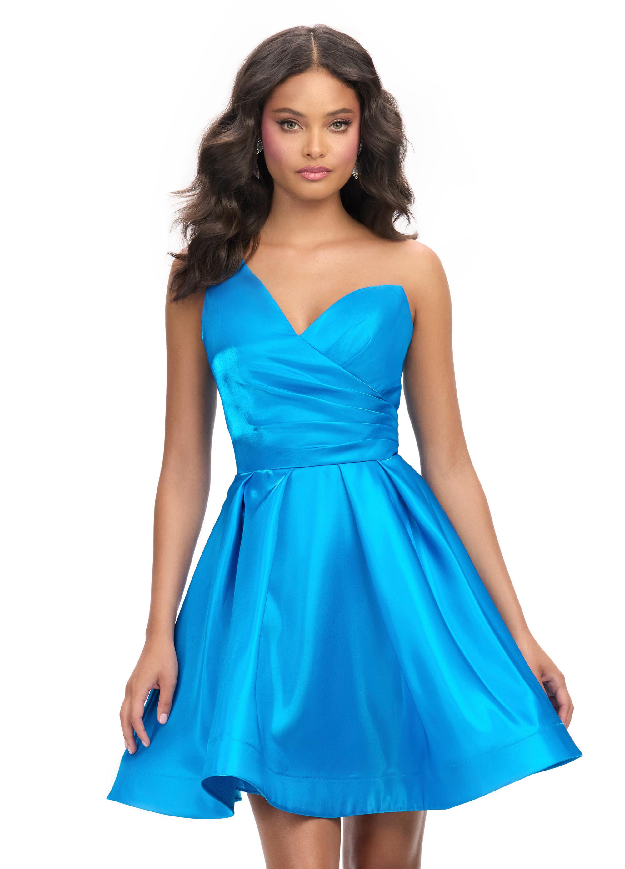 ASHLEYlauren 4786 - Satin Cocktail Dress with One-Shoulder