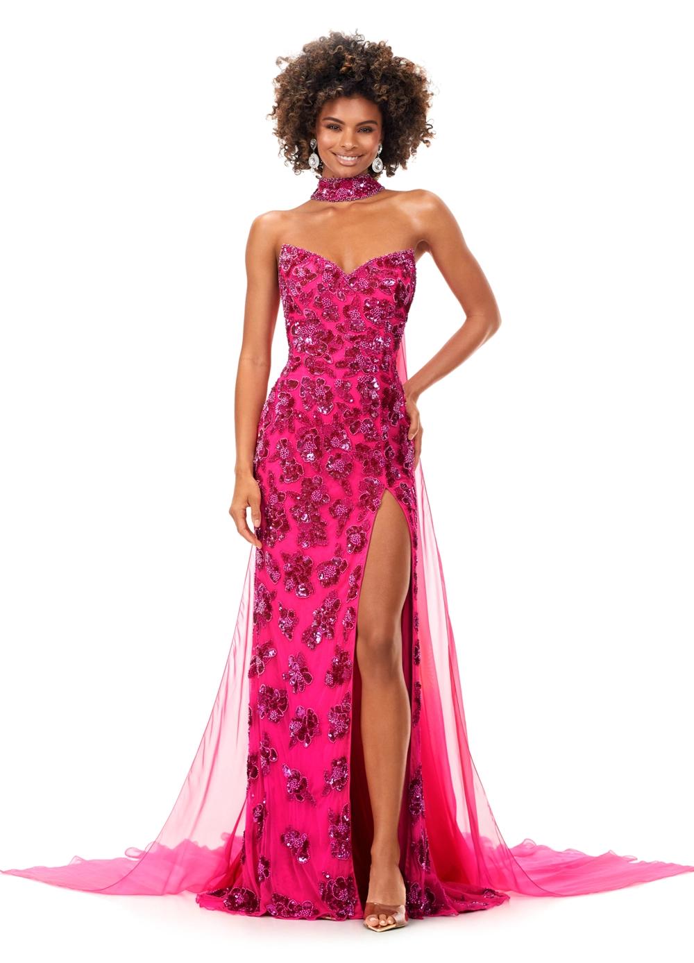 ASHLEYlauren 11351 - Strapless Beaded Gown with Chiffon Cape