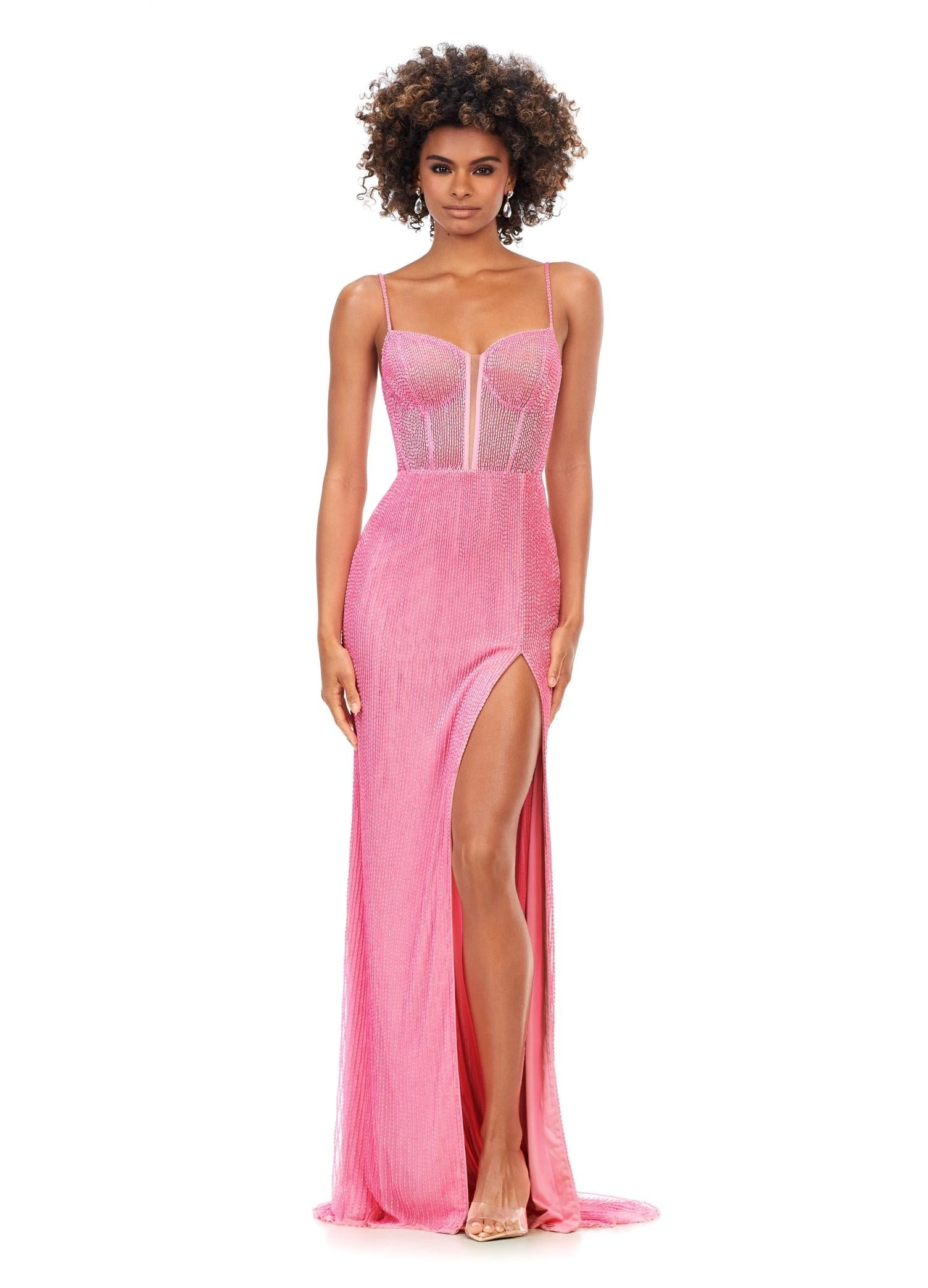 ASHLEYlauren 11369 - Liquid Beaded Gown with Exposed Bustier