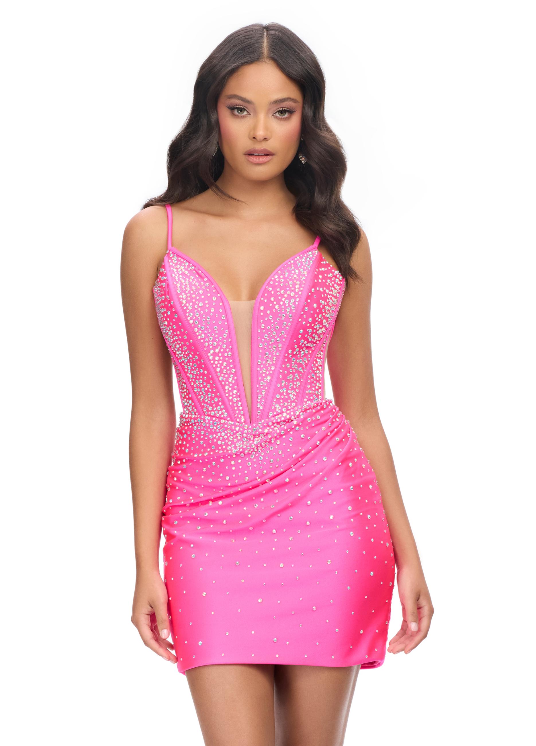 ASHLEYlauren 4693 Spaghetti Strap Beaded Cocktail Dress