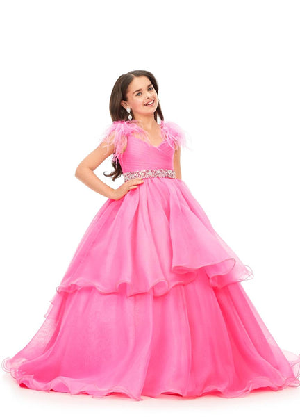 ASHLEYlauren 8184 -Kids' Organza Ball Gown with Feather