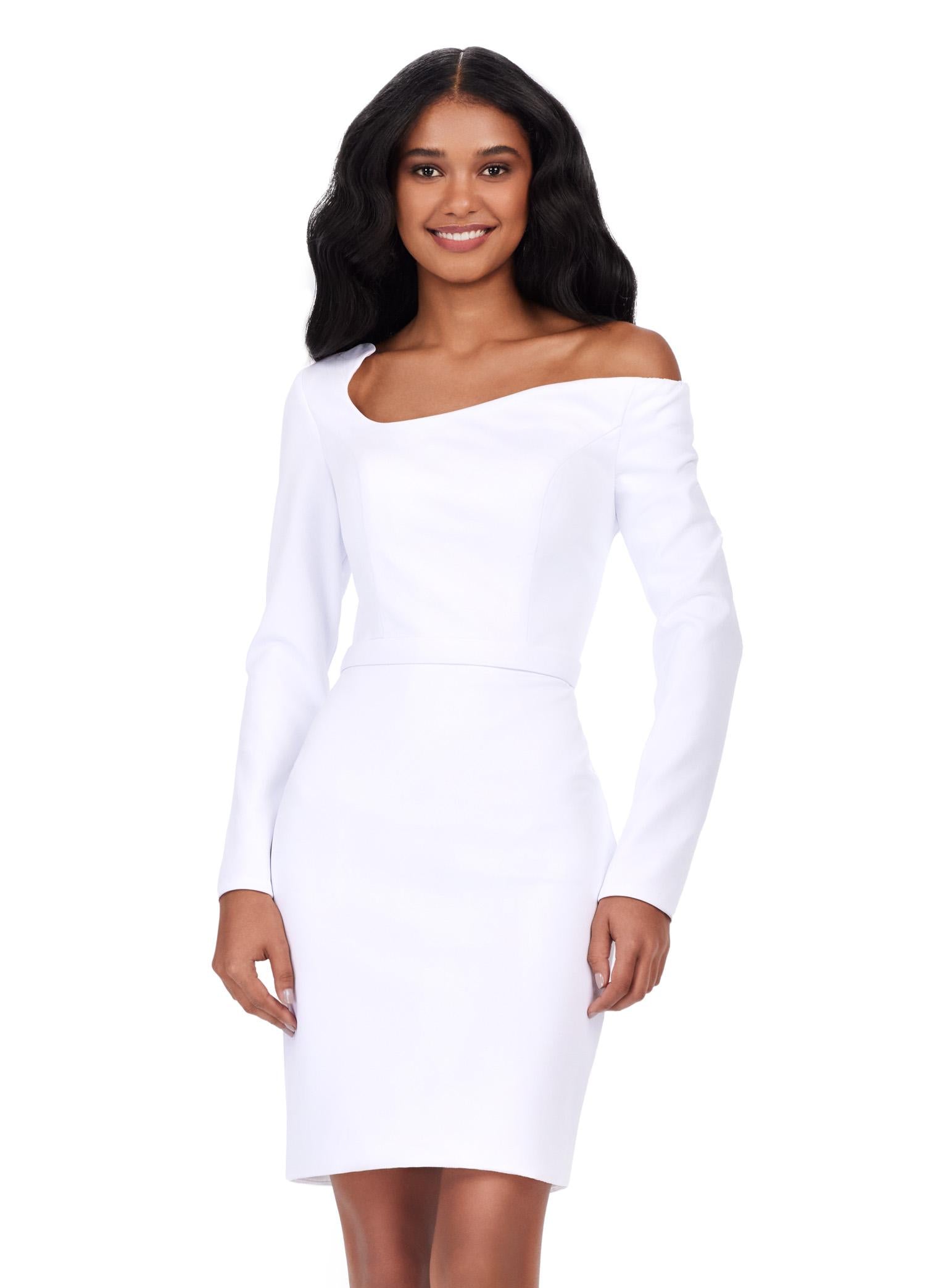 ASHLEYlauren 4674 - Scuba Cocktail Dress with Asymmetrical