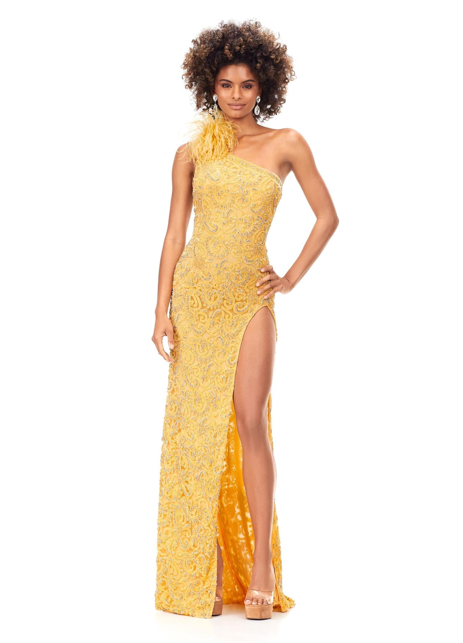 ASHLEYlauren 11277 - One-Shoulder Gown with Crystal Beading