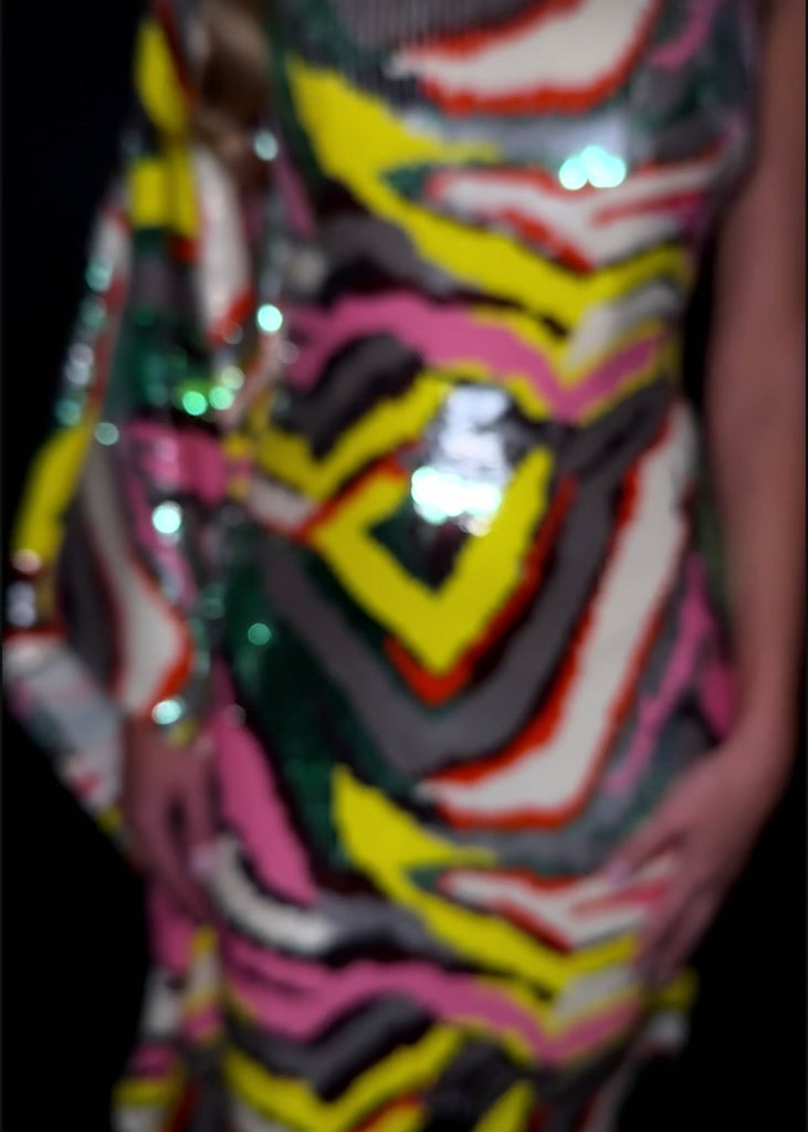 ASHLEYLauren 11831 - Multi Beaded One Shoulder Midi Dress With Cape Sleeve - Video