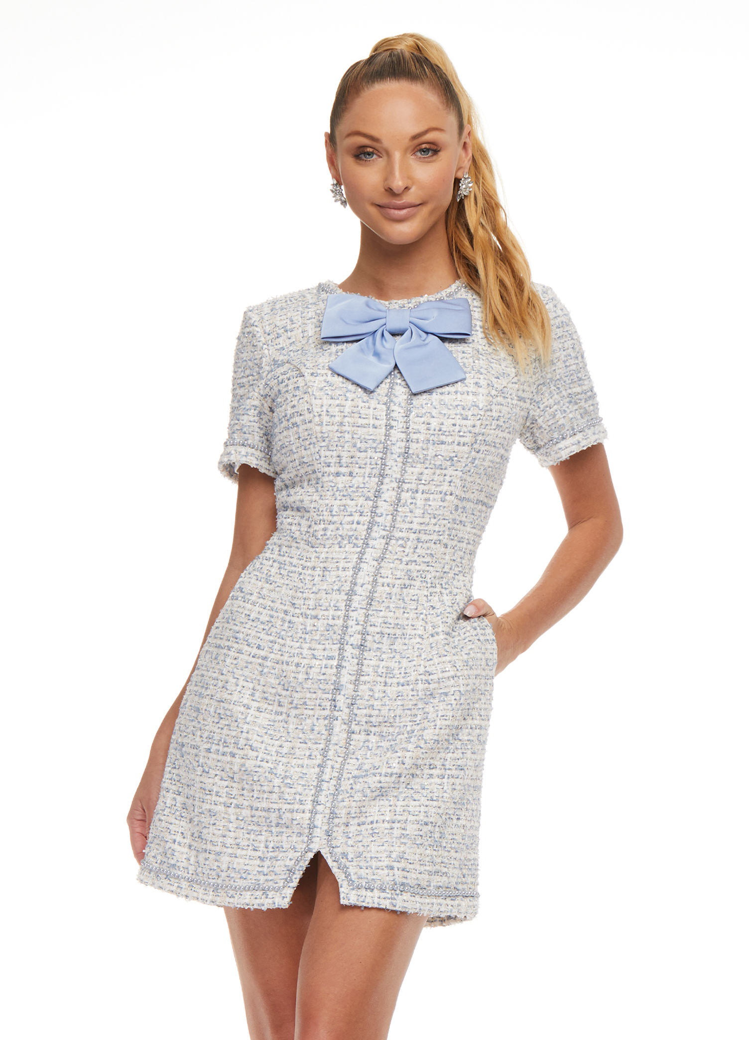4472 Tweed Cocktail Dress with Bow