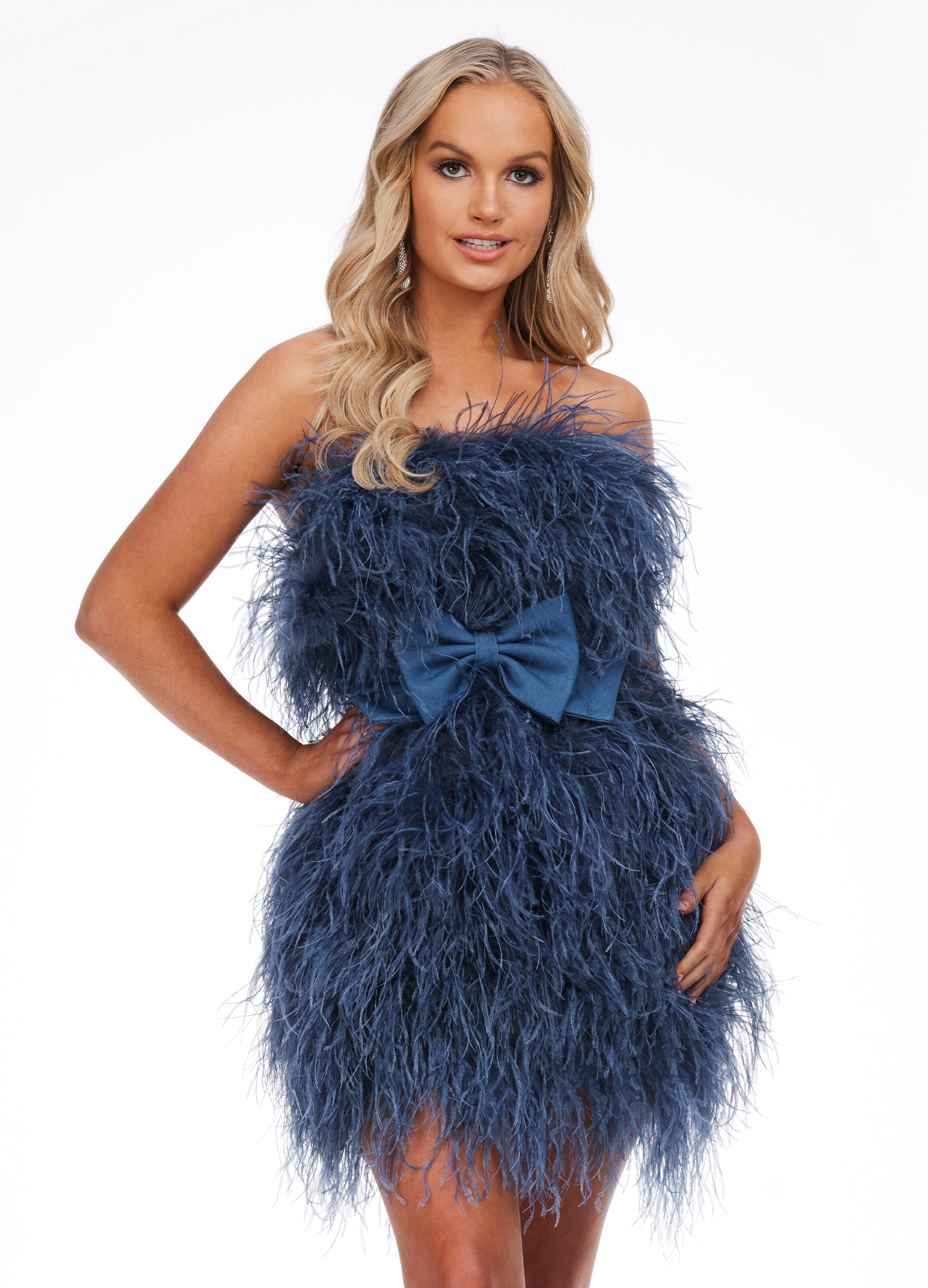 4467 Strapless Fully Feather Cocktail Dress