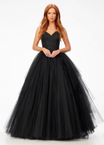 11146 Pleated Tulle Ball Gown with Lace Accents