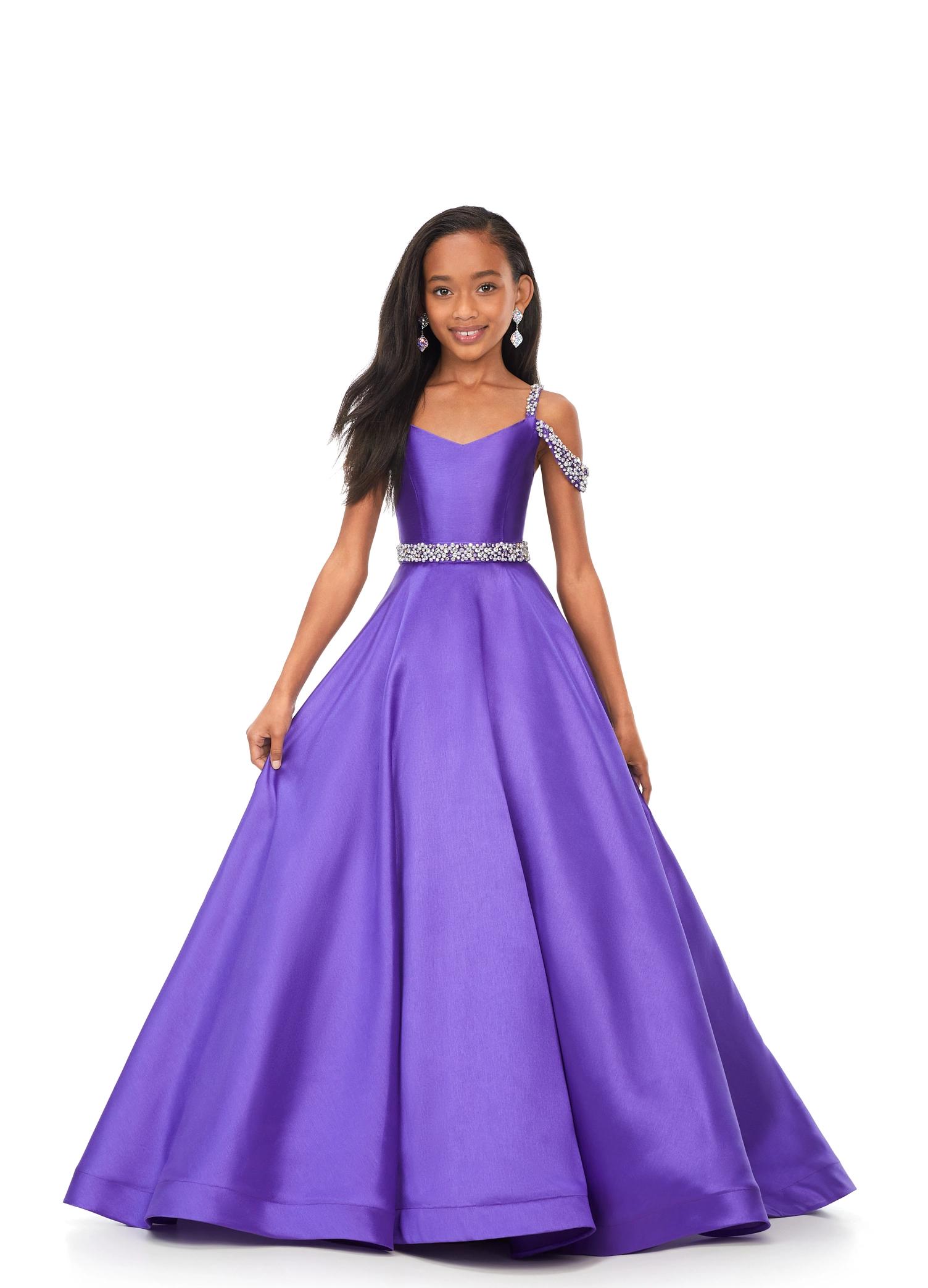 Purple Tulle Long A-Line Prom Dress, Off Shoulder Evening Dress