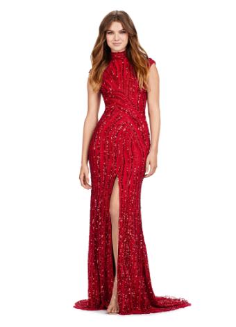 11395 Fully Beaded Gown with Center Slit