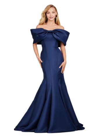 11413 Off Shoulder Double Faced Satin Gown with Oversized Bow