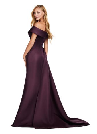 11425 Off Shoulder Fitted Satin Dress with Overskirt