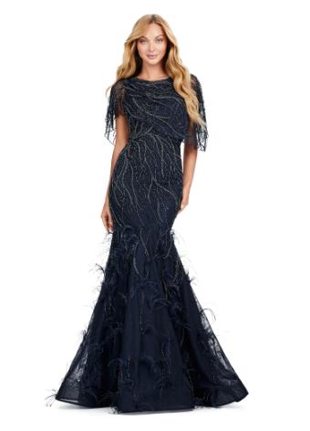 11431 Beaded Evening Gown with Asymmetrical Cape